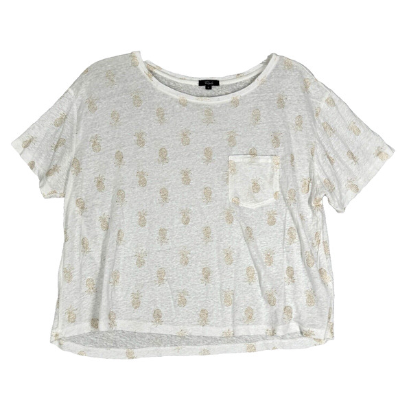 Rails Tops - Rails Shirt Womens Large Billie Top White Gold Pineapples Cropped Neutral Casual
